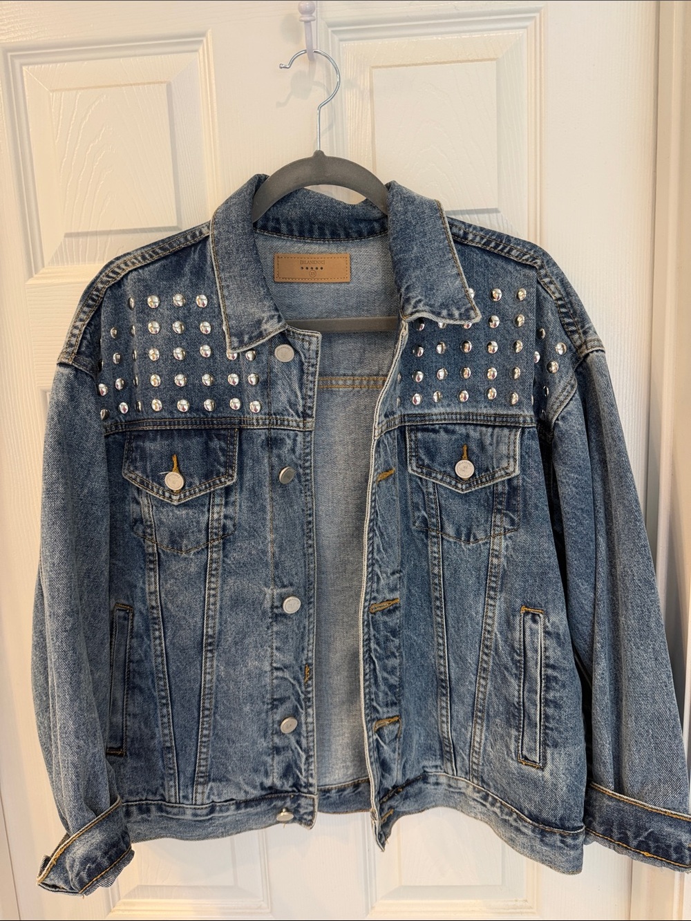 BlankNYC Oversized Light Wash Denim Jacket - Silver Accent